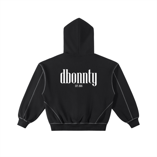 Contrast-Stitched Boxy Fleece Zip Hoodie