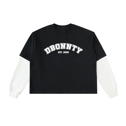 Layered Contrast Sleeve Cotton T-Shirt